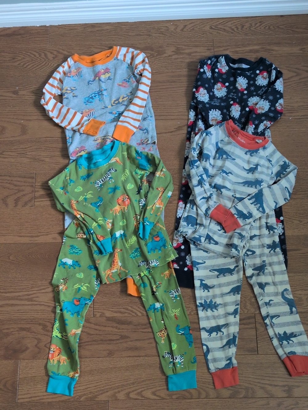 Hatley Green Jungle Animal Kids Pajama Set with Teal Cuffs